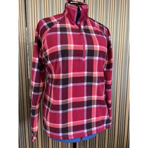 Eddie Bauer fleece  1/4 zip jacket Plaid Pink Woman’s Large